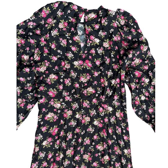 Zara Printed Long Sleeve Black Florals Midi Dress Size Small - Picture 12 of 15